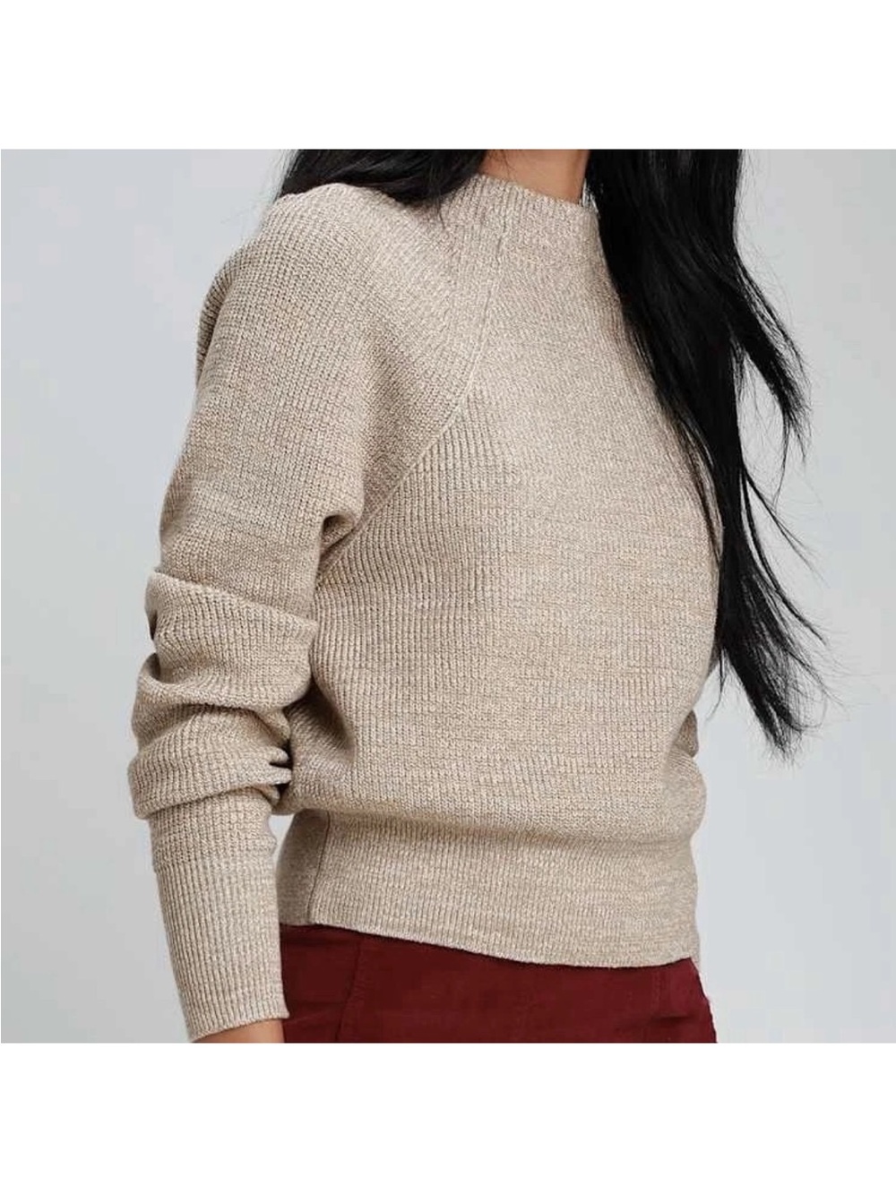 Free People Too Good Heathered Beige Knit Pullover Sweater XS Fisherman Mock